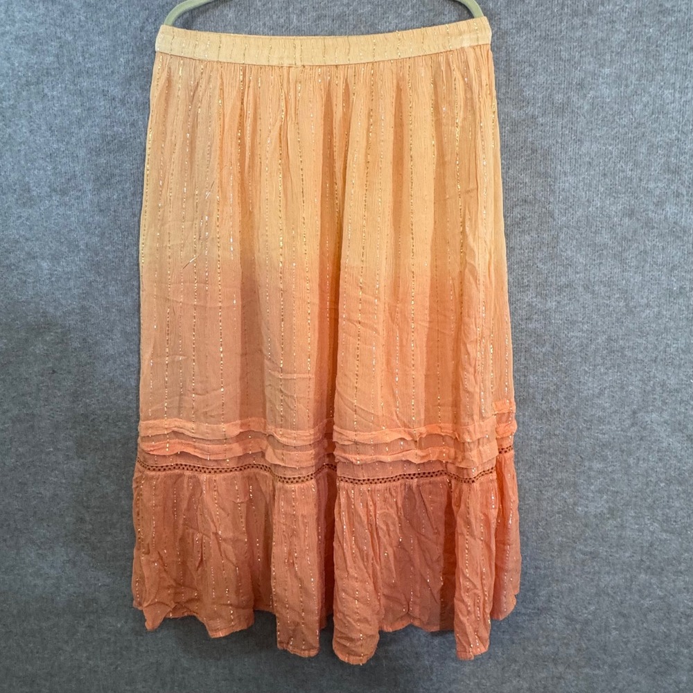 Cato Ombre Peasant Top Skirt Set M Orange Gold Metallic Boho Festival Blouse - Picture 10 of 15
